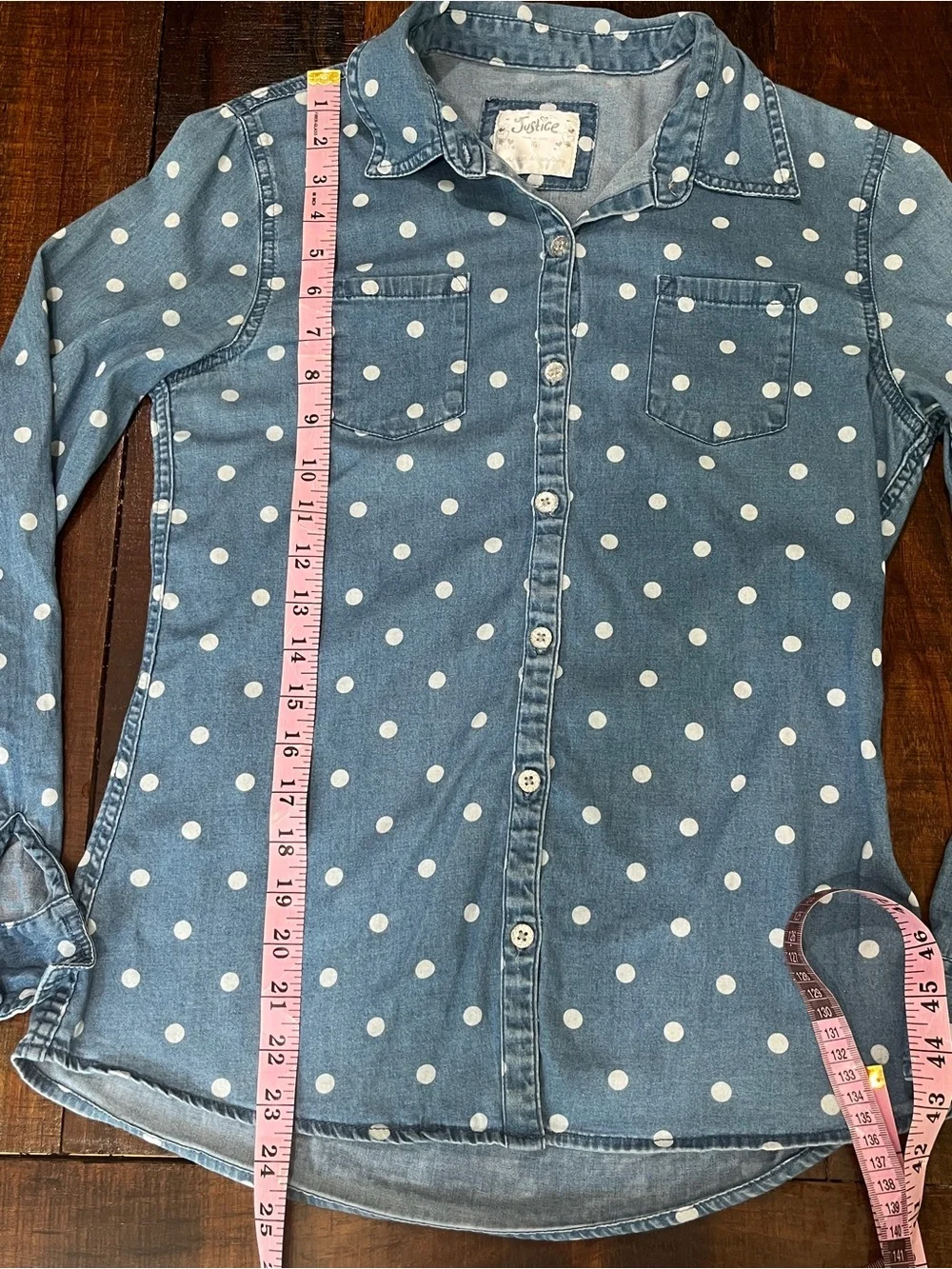 Justice Blue Denim Polka Dot Button-Down Shirt